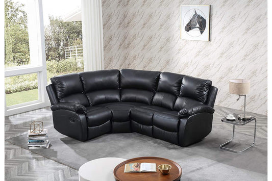 Roma Black Leather Manual Recliner 4 Seater Corner Sofa - Furniture Instore