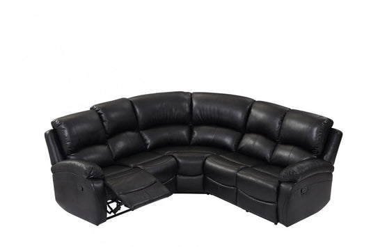 black leather recliner 5 seater corner sofa on white background – modern L-shaped reclining sectional for spacious living rooms