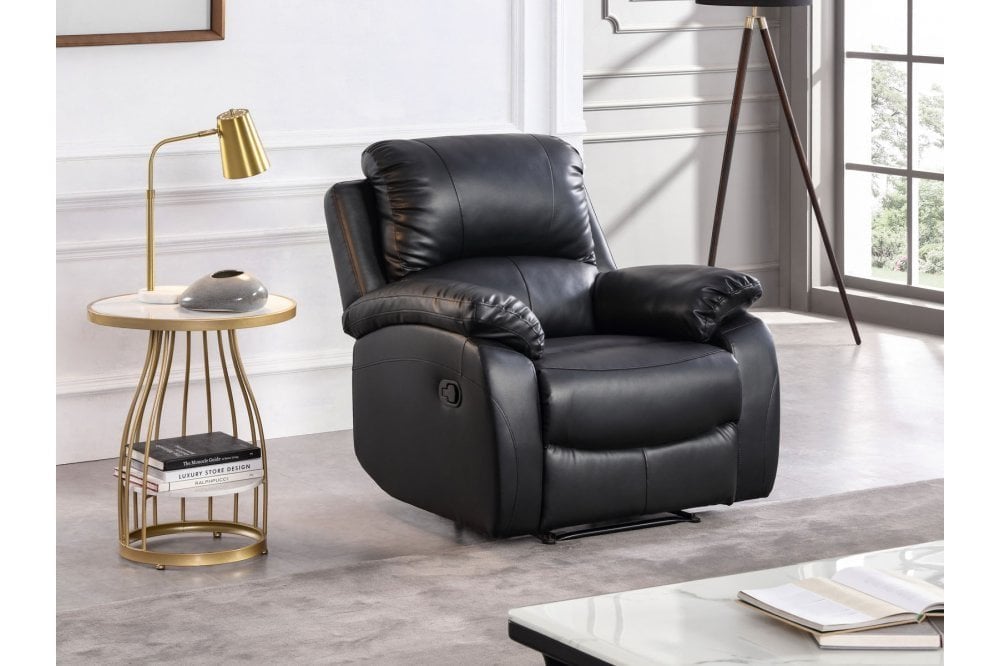 Roma Black Leather Manual Recliner 3+2+1 Seater Sofa Set - Furniture Instore