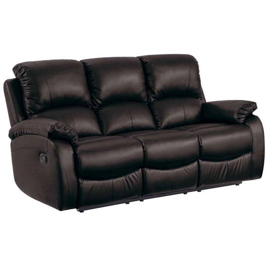 Black leather reclining sofa on a white background