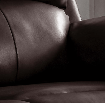 Close-up of a brown leather armchair