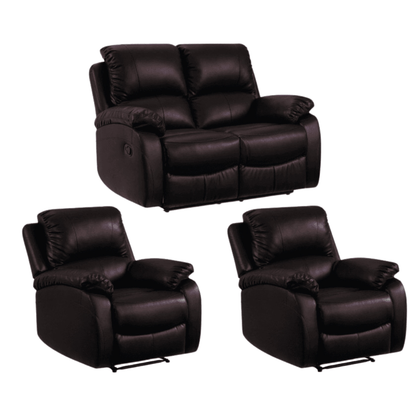 Roma Brown Leather Manual Recliner 2+1+1 Seater Sofa Set - Furniture Instore