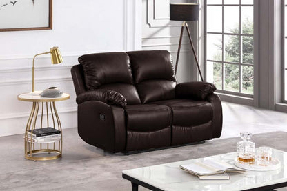 Brown leather recliner 2 seater sofa in modern living room – contemporary two seater reclining couch for stylish and comfortable home interiors