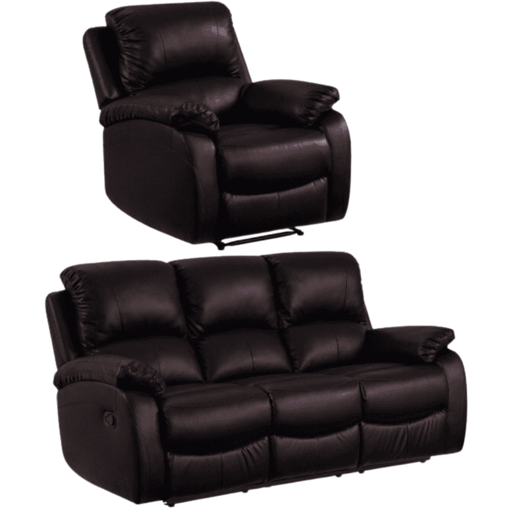 Roma Brown Leather Manual Recliner 3+1 Seater Sofa Set - Furniture Instore