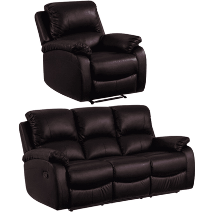 Roma Brown Leather Manual Recliner 3+1 Seater Sofa Set - Furniture Instore
