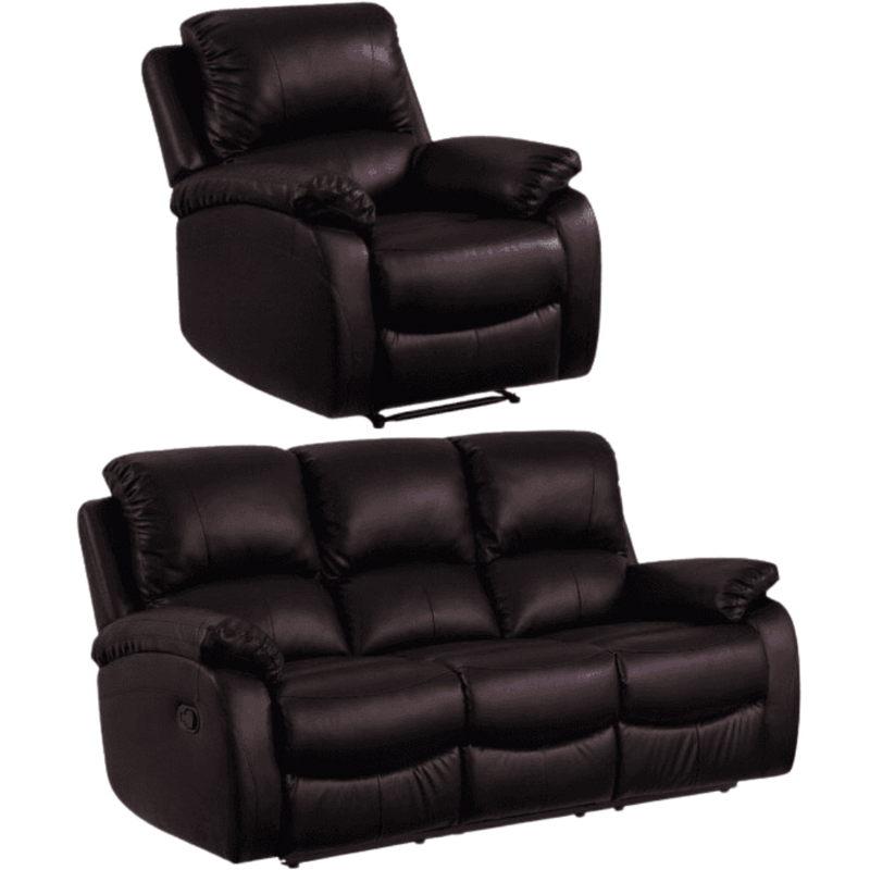 Roma Brown Leather Manual Recliner 3+1 Seater Sofa Set - Furniture Instore