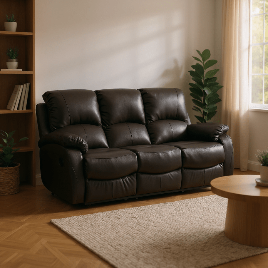 Roma Brown Leather Manual Recliner 3+2+1 Seater Sofa Set - Furniture Instore