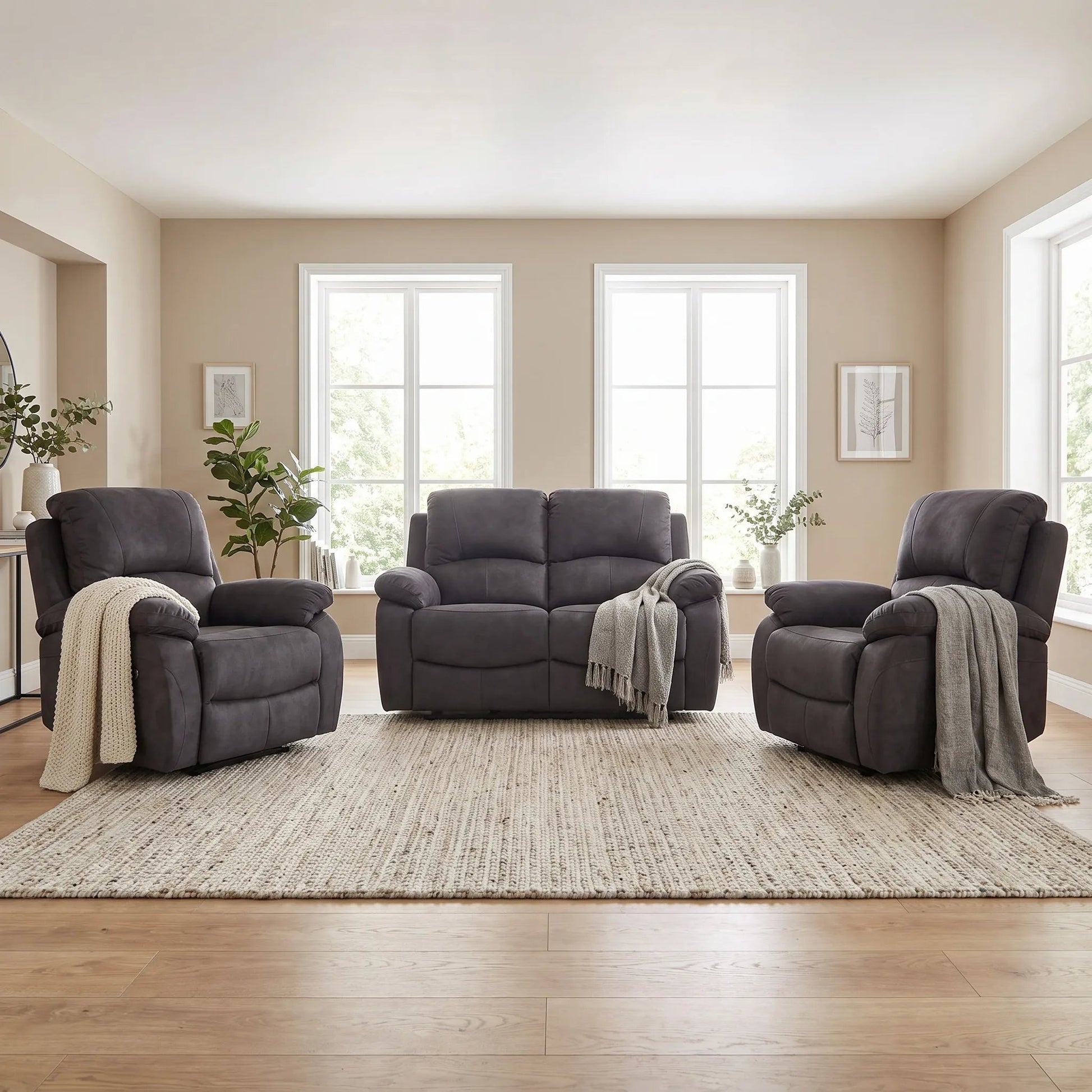 Roma Grey Fabric Electric Recliner 2+1+1 Seater Sofa Set - Furniture Instore