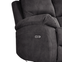 Grey recliner chair with control panel on a white background