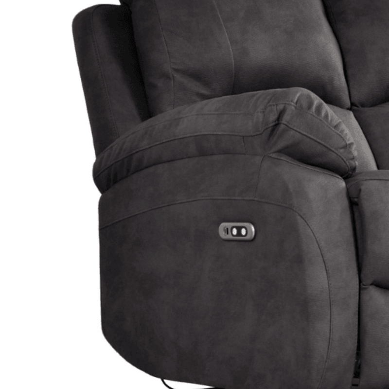 Grey recliner chair with control panel on a white background