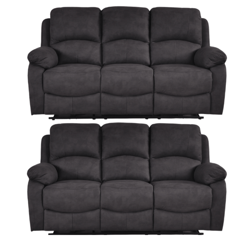 Two black sofas on a white background
