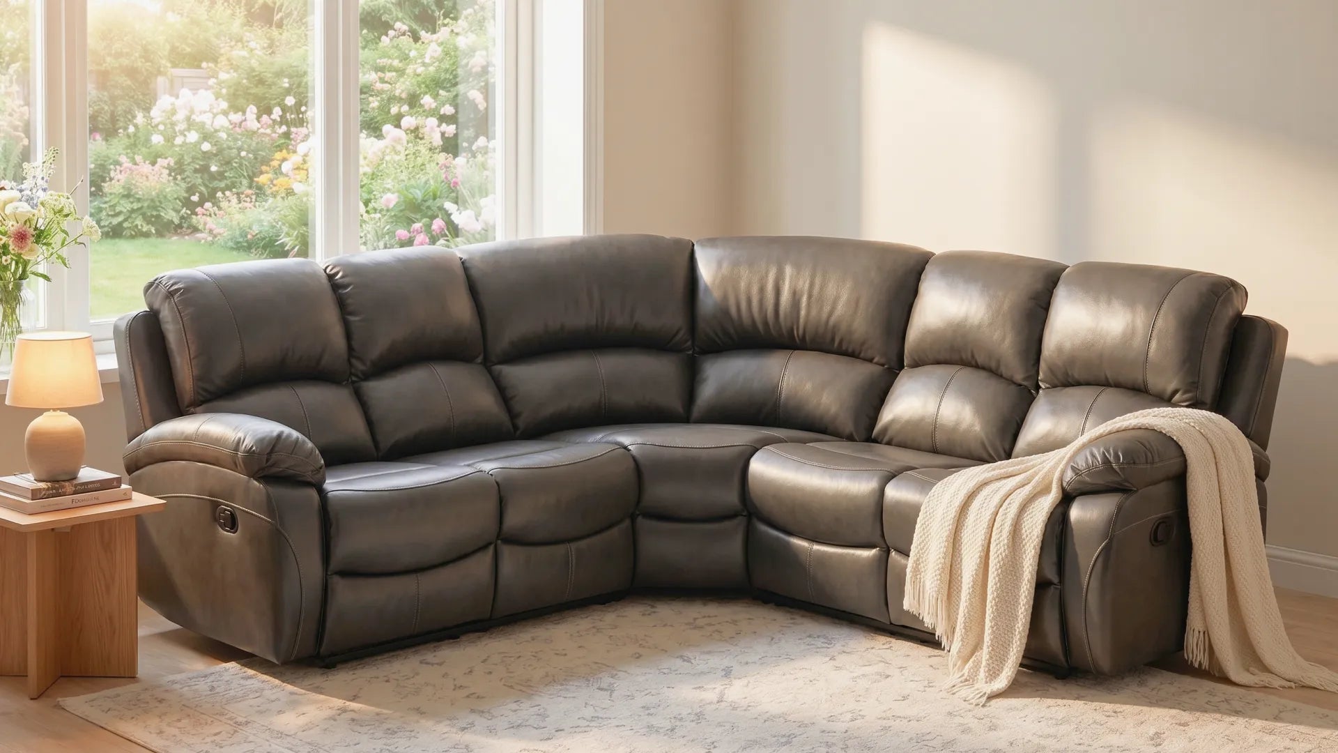 Roma Grey Leather Manual Recliner 5 Seat Corner Sofa - Furniture Instore