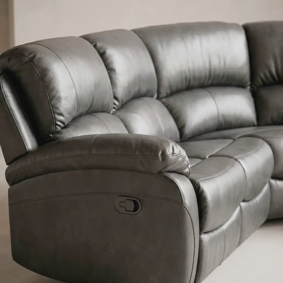 Roma Grey Leather Manual Recliner 5 Seat Corner Sofa - Furniture Instore