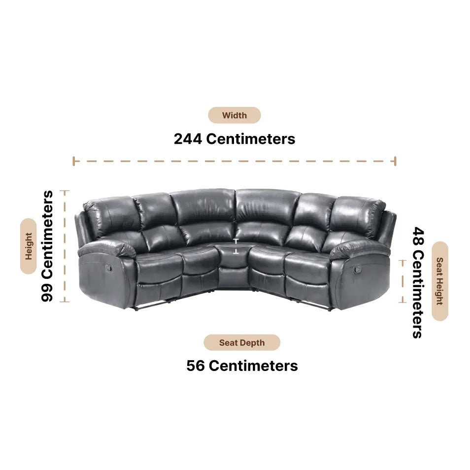 Roma Grey Leather Manual Recliner 5 Seat Corner Sofa - Furniture Instore