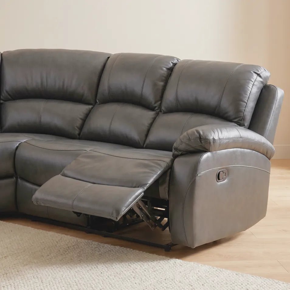 Roma Grey Leather Manual Recliner 5 Seat Corner Sofa - Furniture Instore