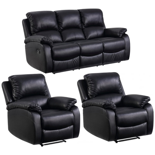 Roma Black Leather Manual Recliner 3+1+1  Seater Sofa Set