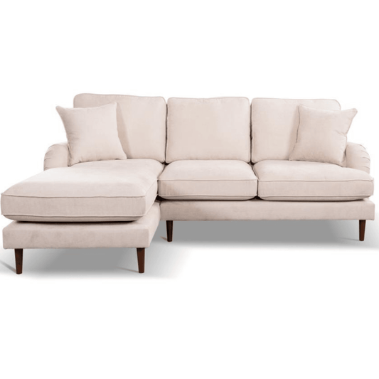 Beige sectional sofa on a white background