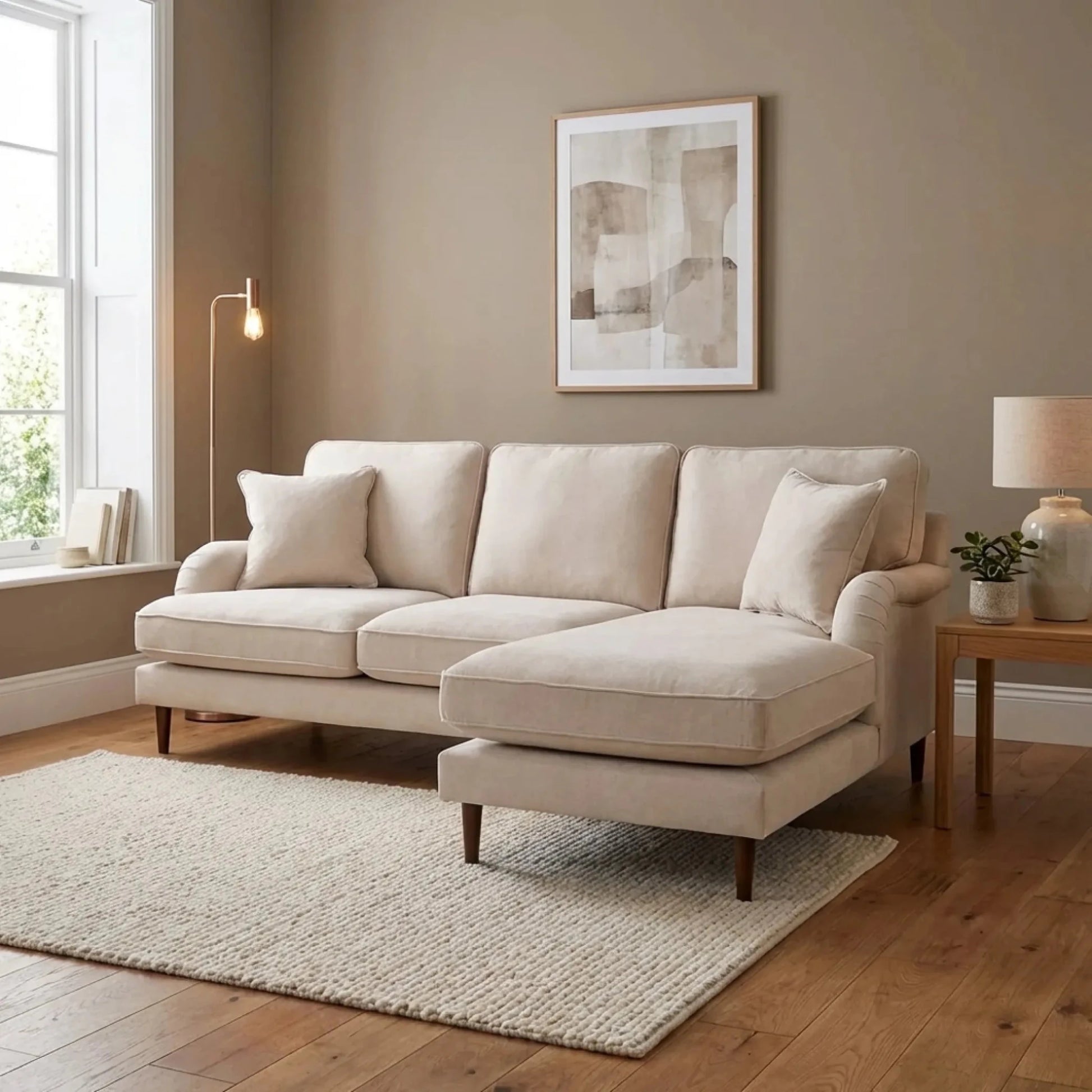 Rupert Beige Fabric Right Hand Corner Sofa - Furniture Instore