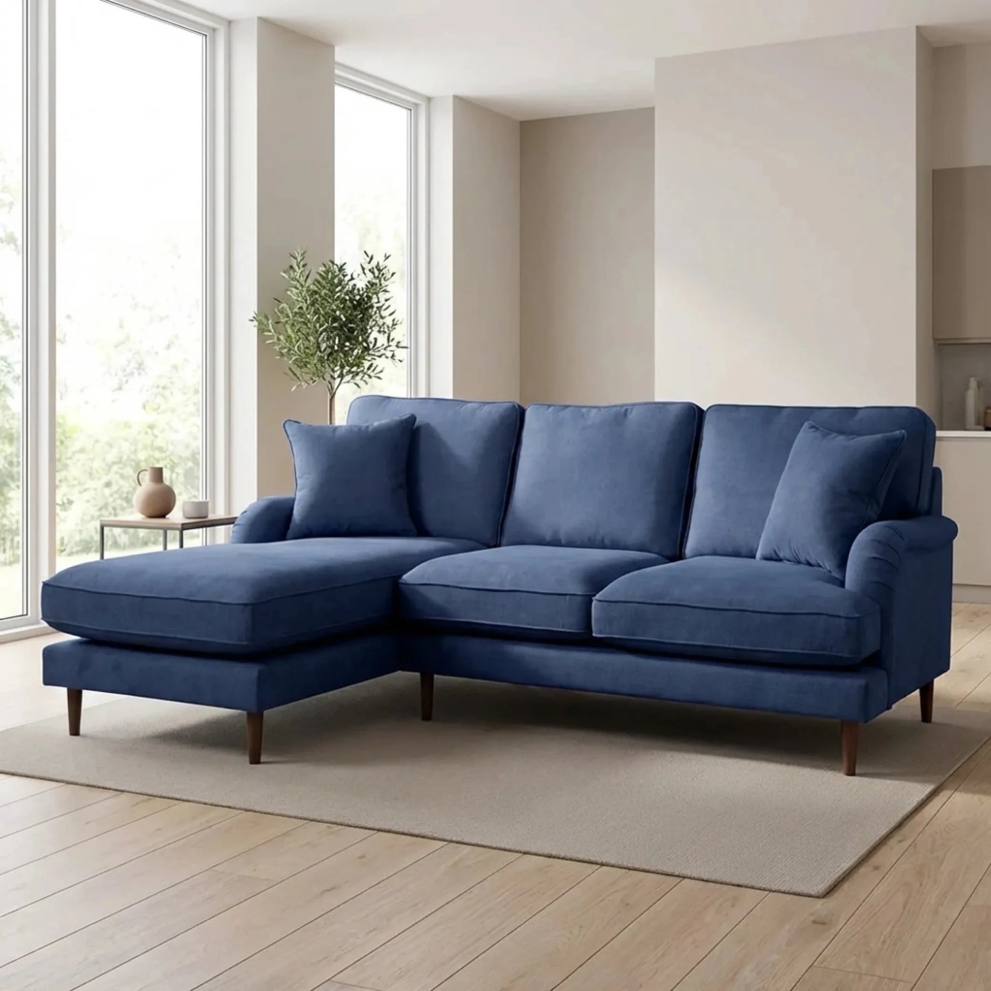Rupert Navy Fabric Left-Hand Corner Sofa - Furniture Instore