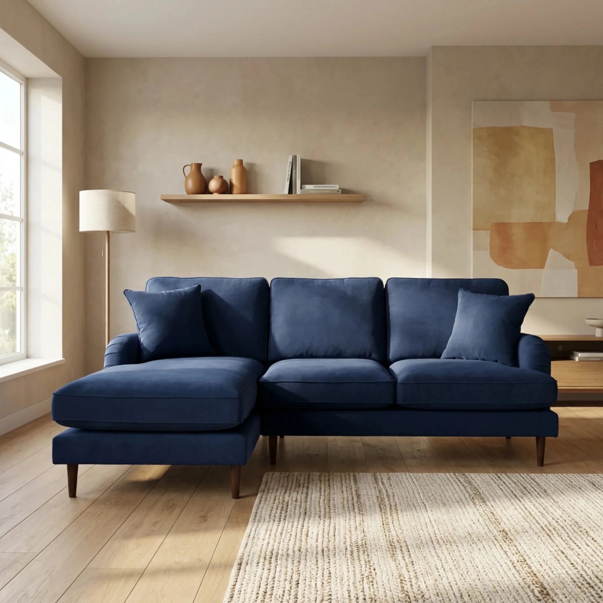 Rupert Navy Fabric Left-Hand Corner Sofa - Furniture Instore