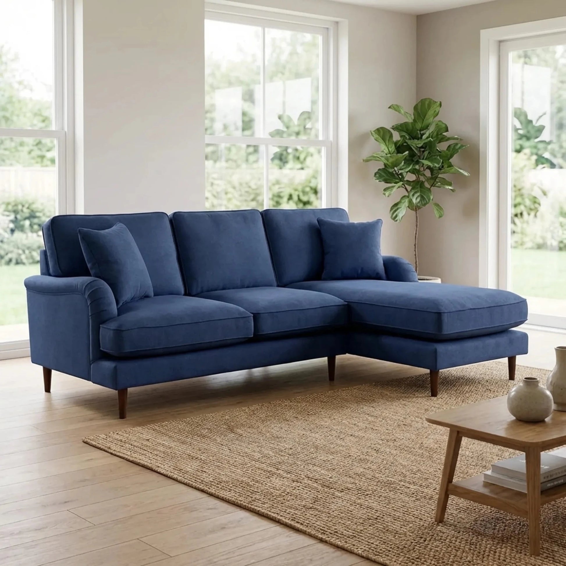 Rupert Navy Fabric Right Hand Corner Sofa - Furniture Instore