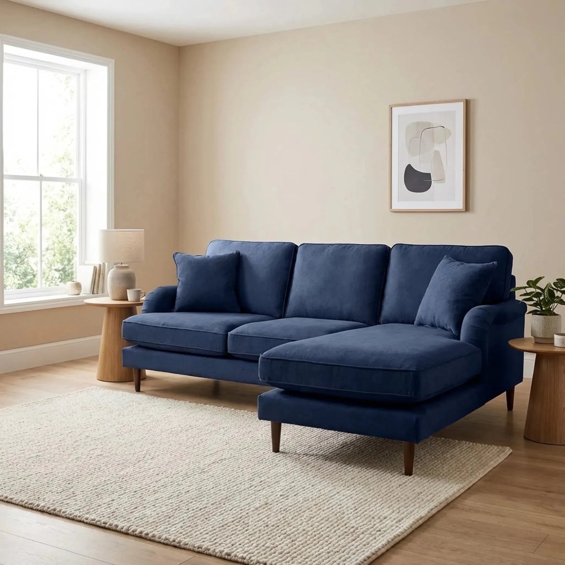 Rupert Navy Fabric Right Hand Corner Sofa - Furniture Instore