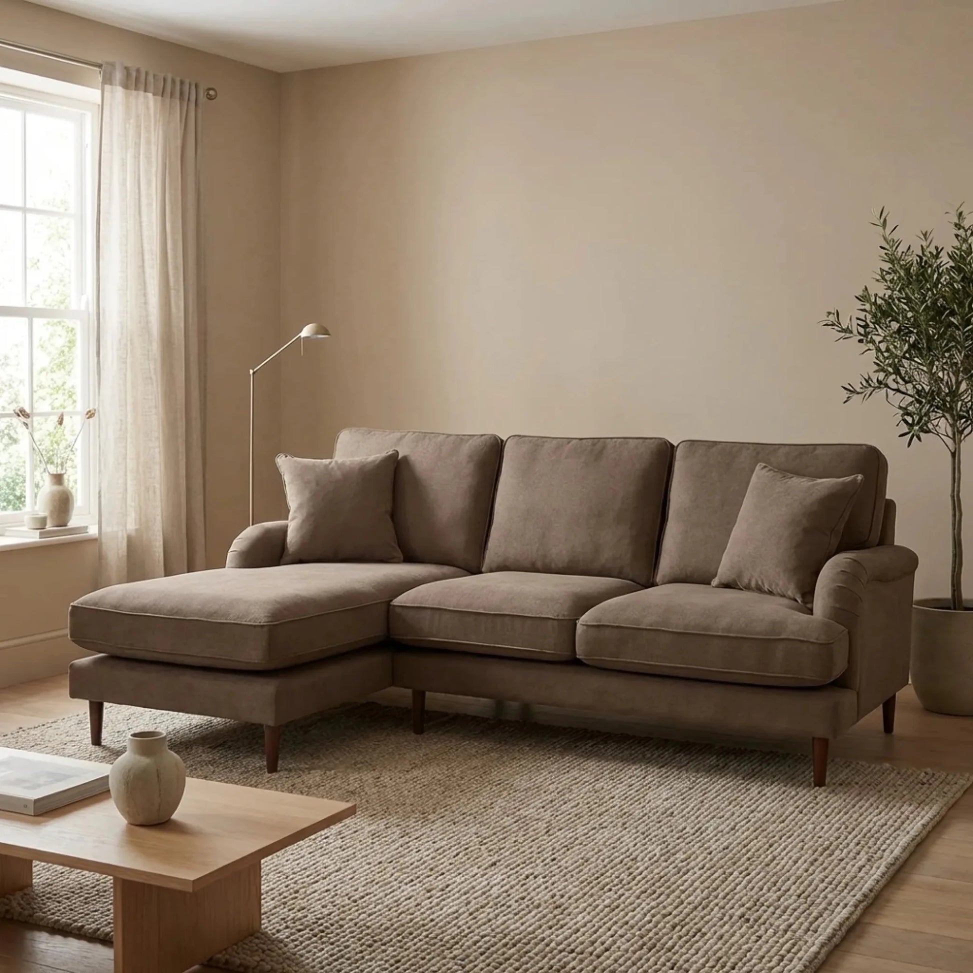 Rupert Nutmeg Fabric Left Hand Corner Sofa - Furniture Instore