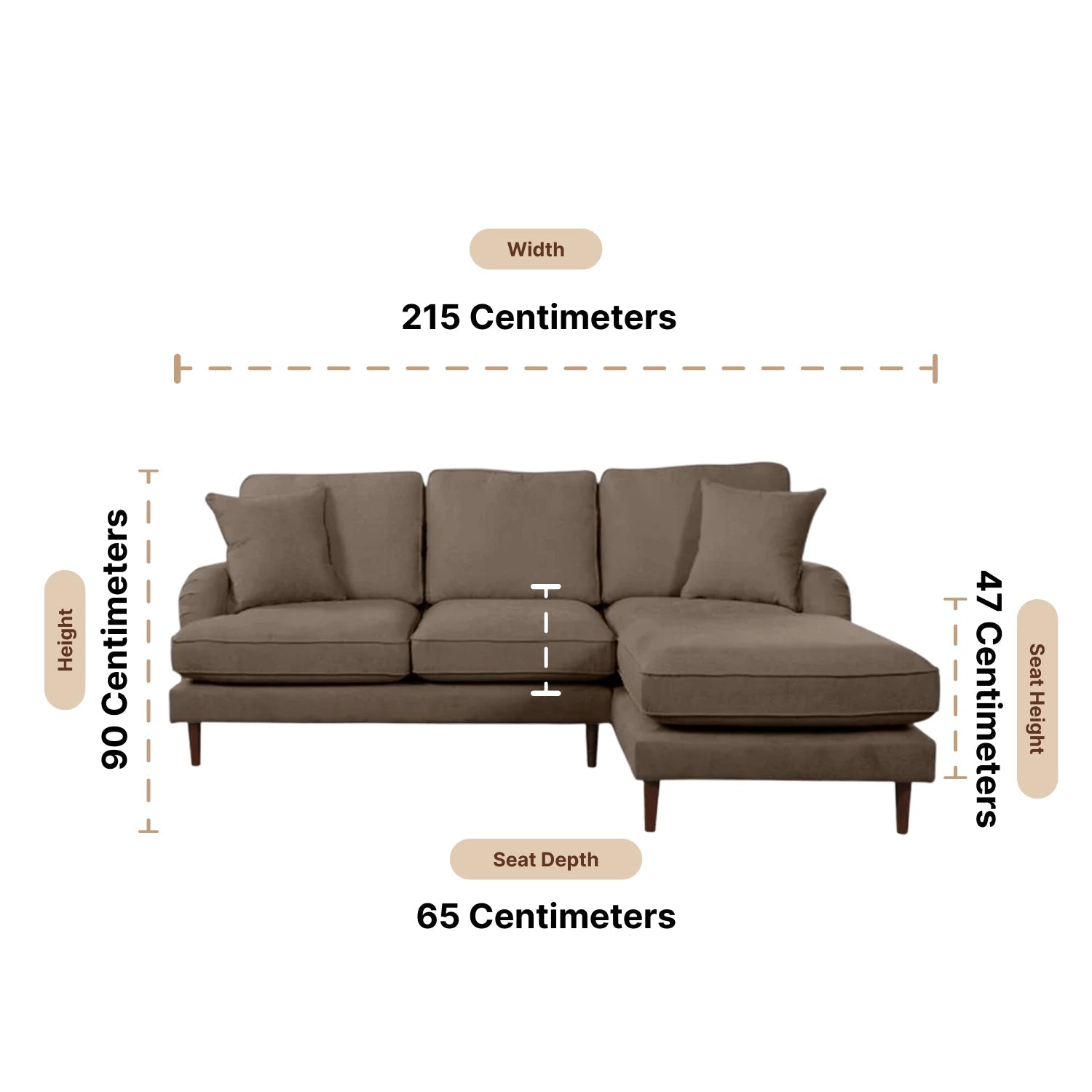 Rupert Nutmeg Fabric Right Hand Corner Sofa - Furniture Instore