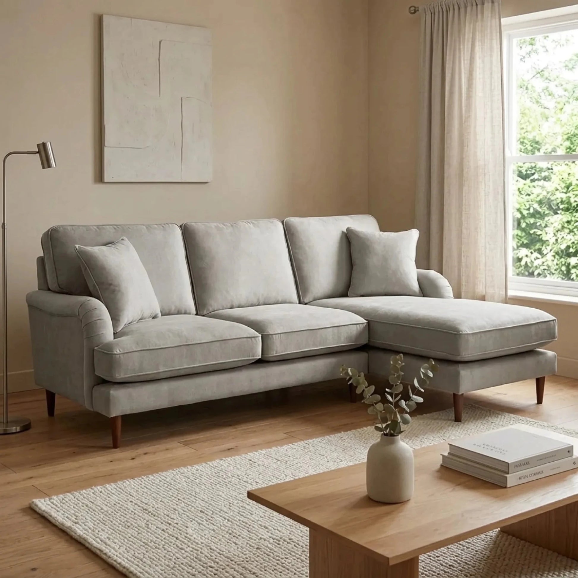 Rupert Silver Fabric Left Hand Corner Sofa - Furniture Instore