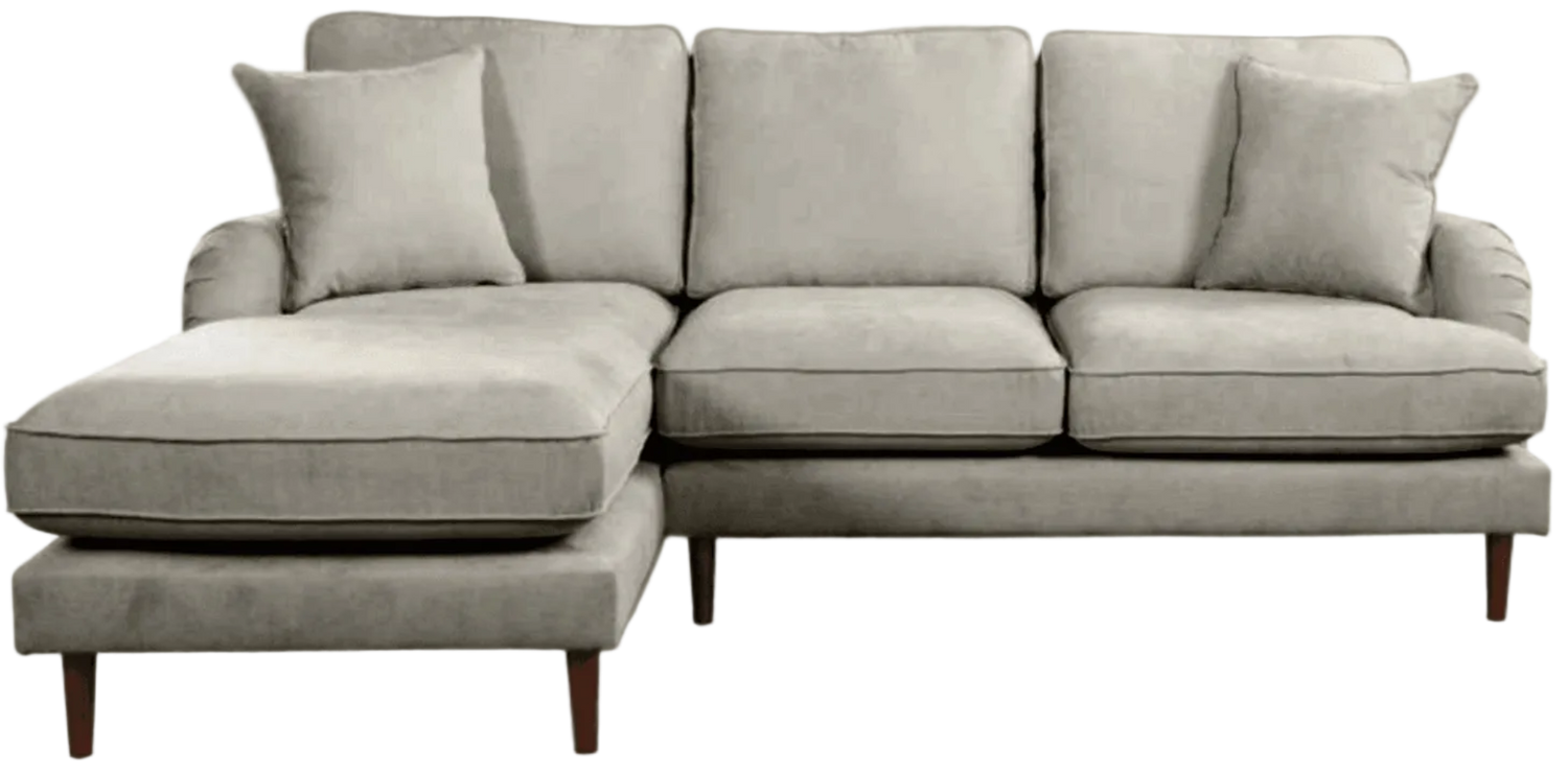 Gray sectional sofa with chaise on a white background