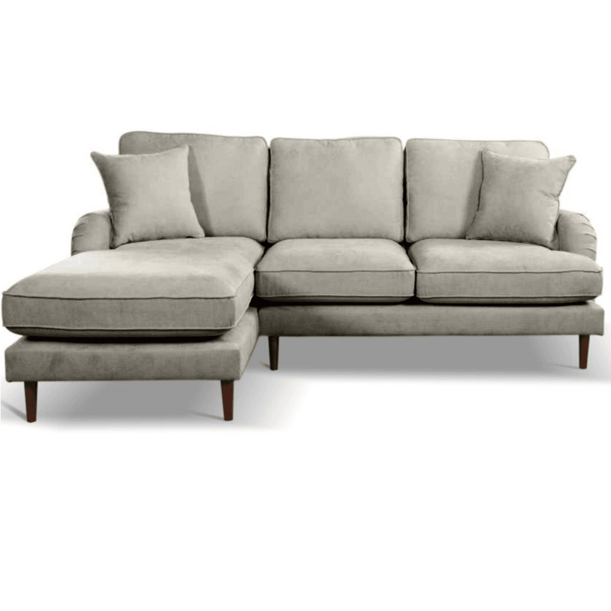 Gray sectional sofa with chaise on a white background