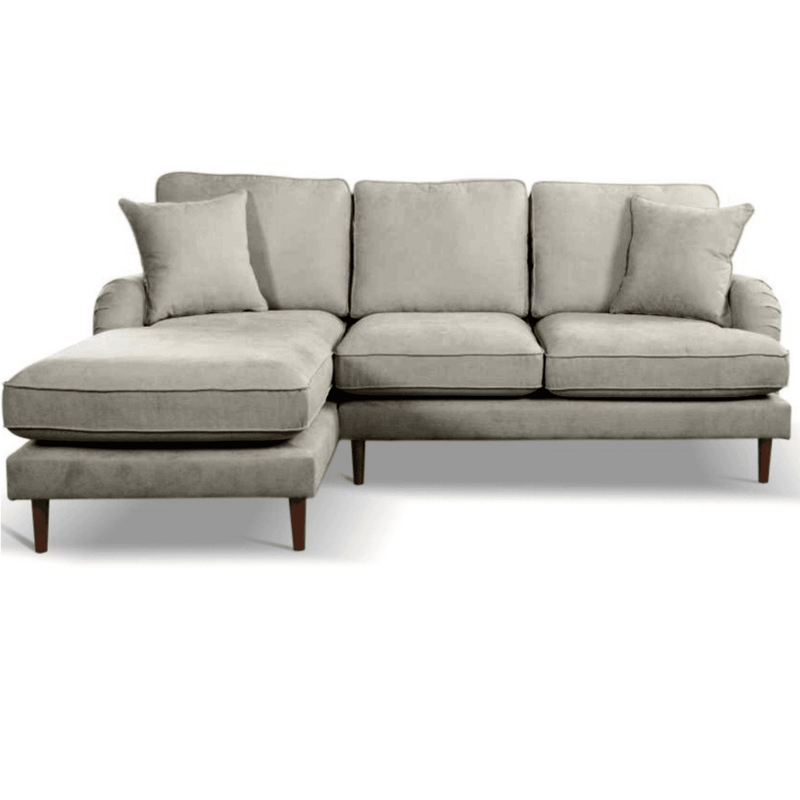 Gray sectional sofa with chaise on a white background
