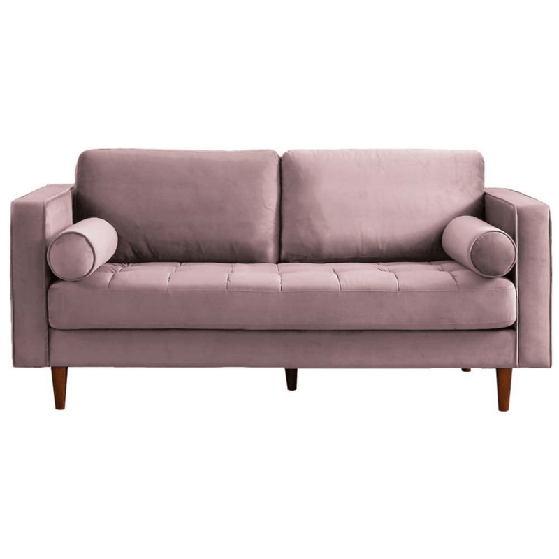 Pink sofa with wooden legs on a white background