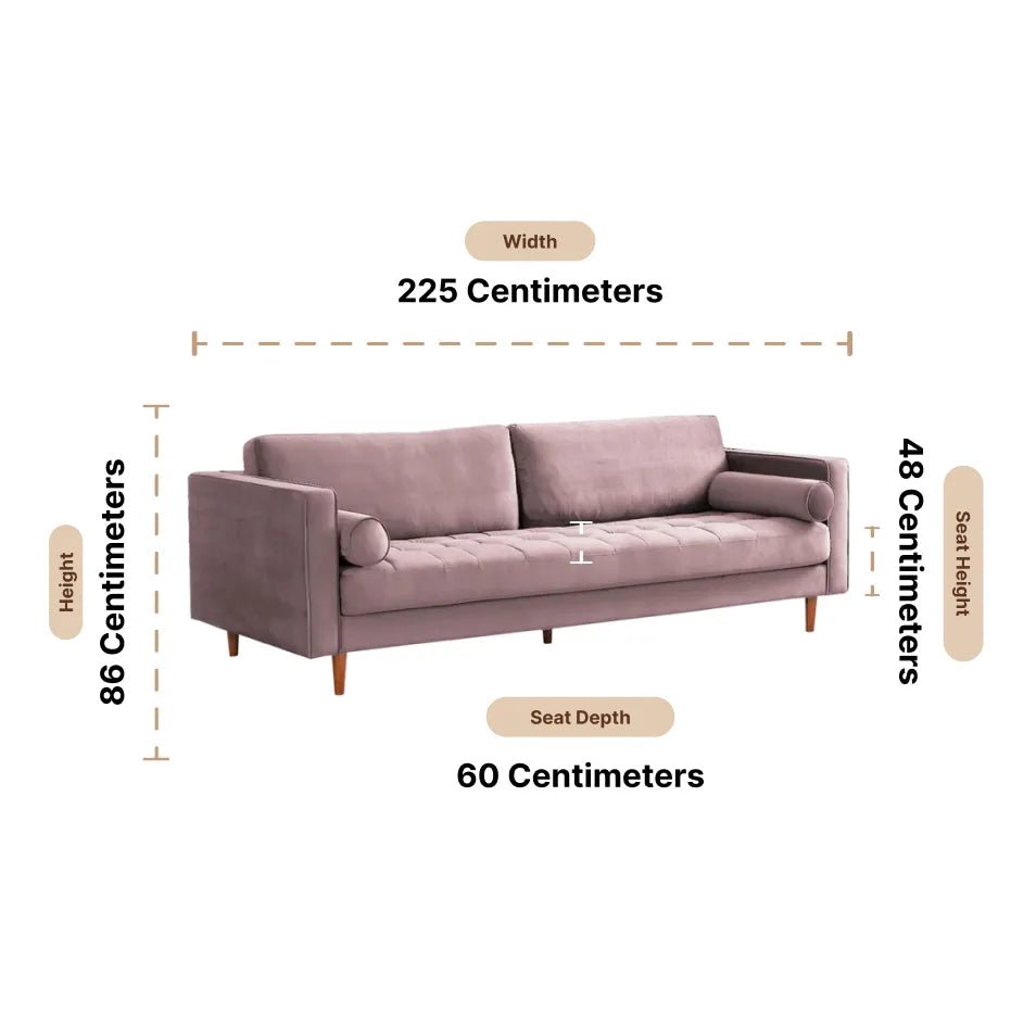 Scott Dusty Rose Velvet 4 Seater Sofa - Furniture Instore