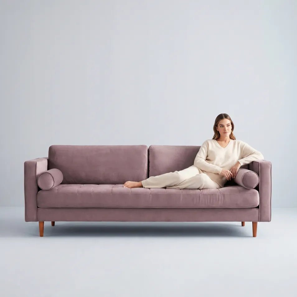 Scott Dusty Rose Velvet 4 Seater Sofa - Furniture Instore