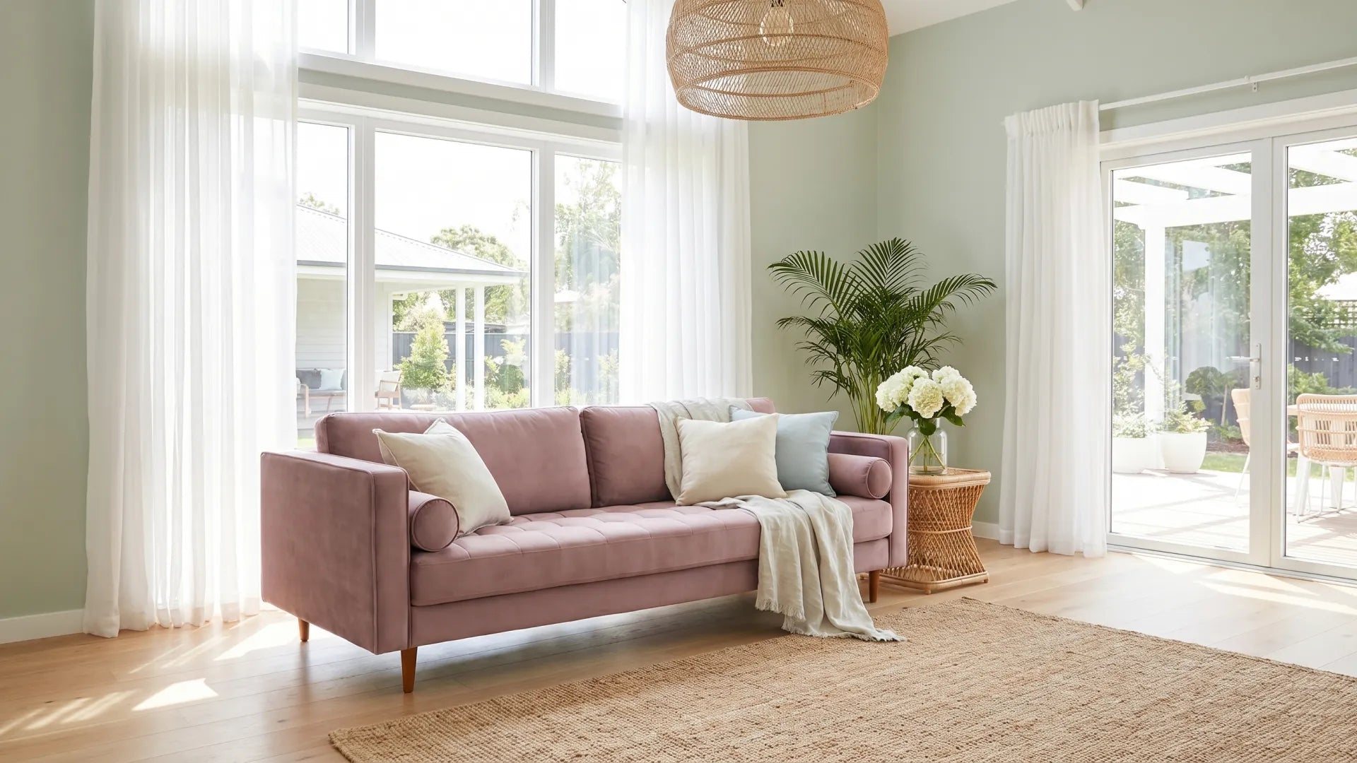 Scott Dusty Rose Velvet 4 Seater Sofa - Furniture Instore
