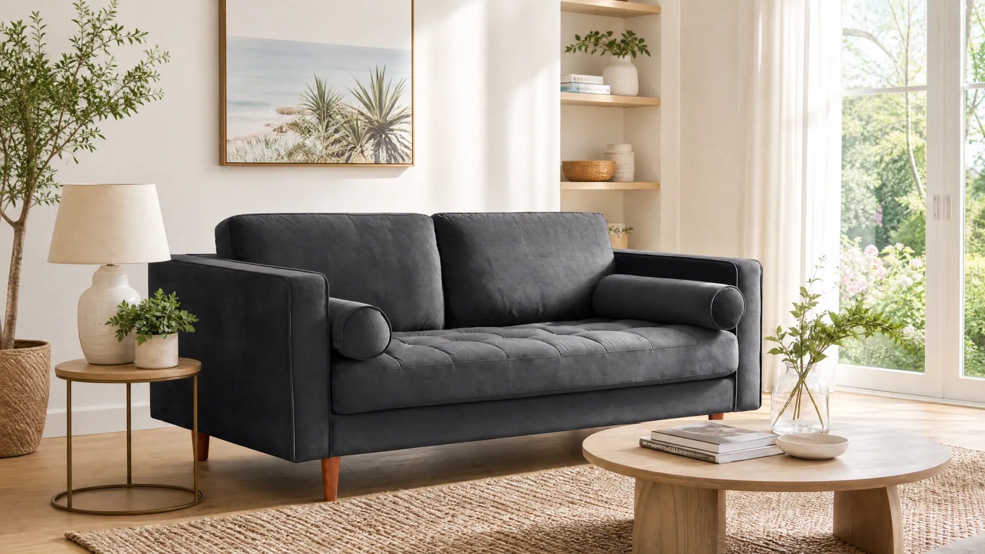 Scott Grey Velvet 2 Seater Sofa - Furniture Instore