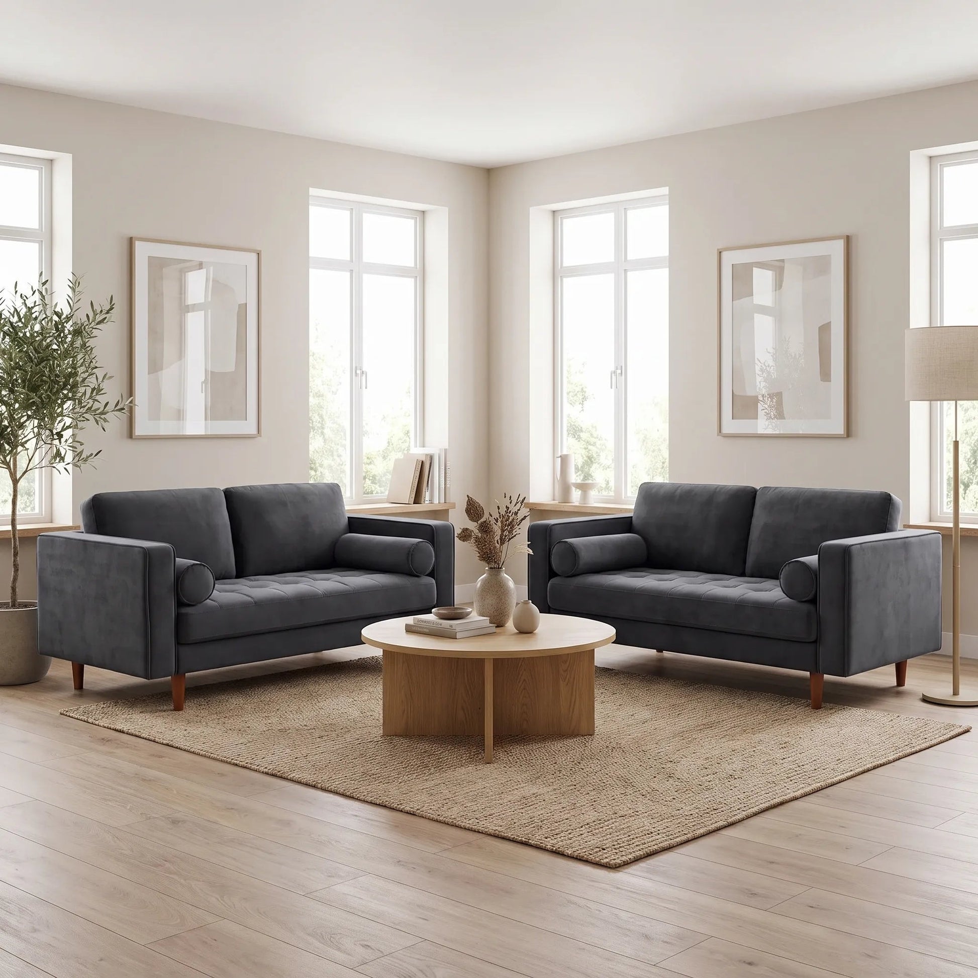 Scott Grey Velvet 2+2 Sofa Set - Furniture Instore