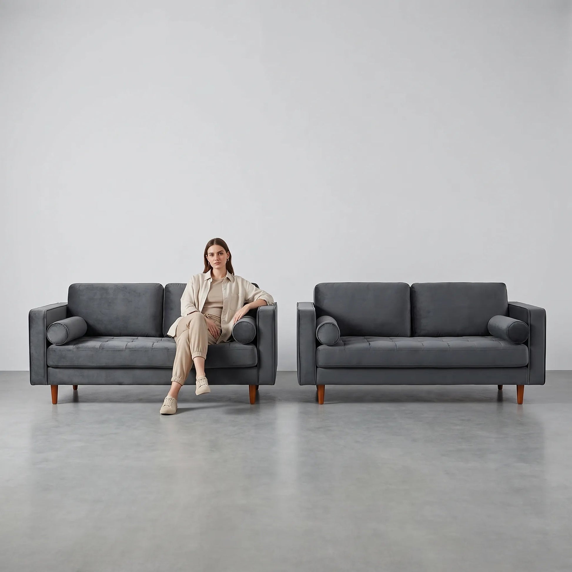 Scott Grey Velvet 2+2 Sofa Set - Furniture Instore
