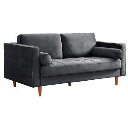 Gray sofa with wooden legs on a white background
