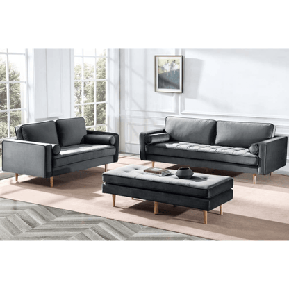 Gray sofa set with ottoman in a modern living room