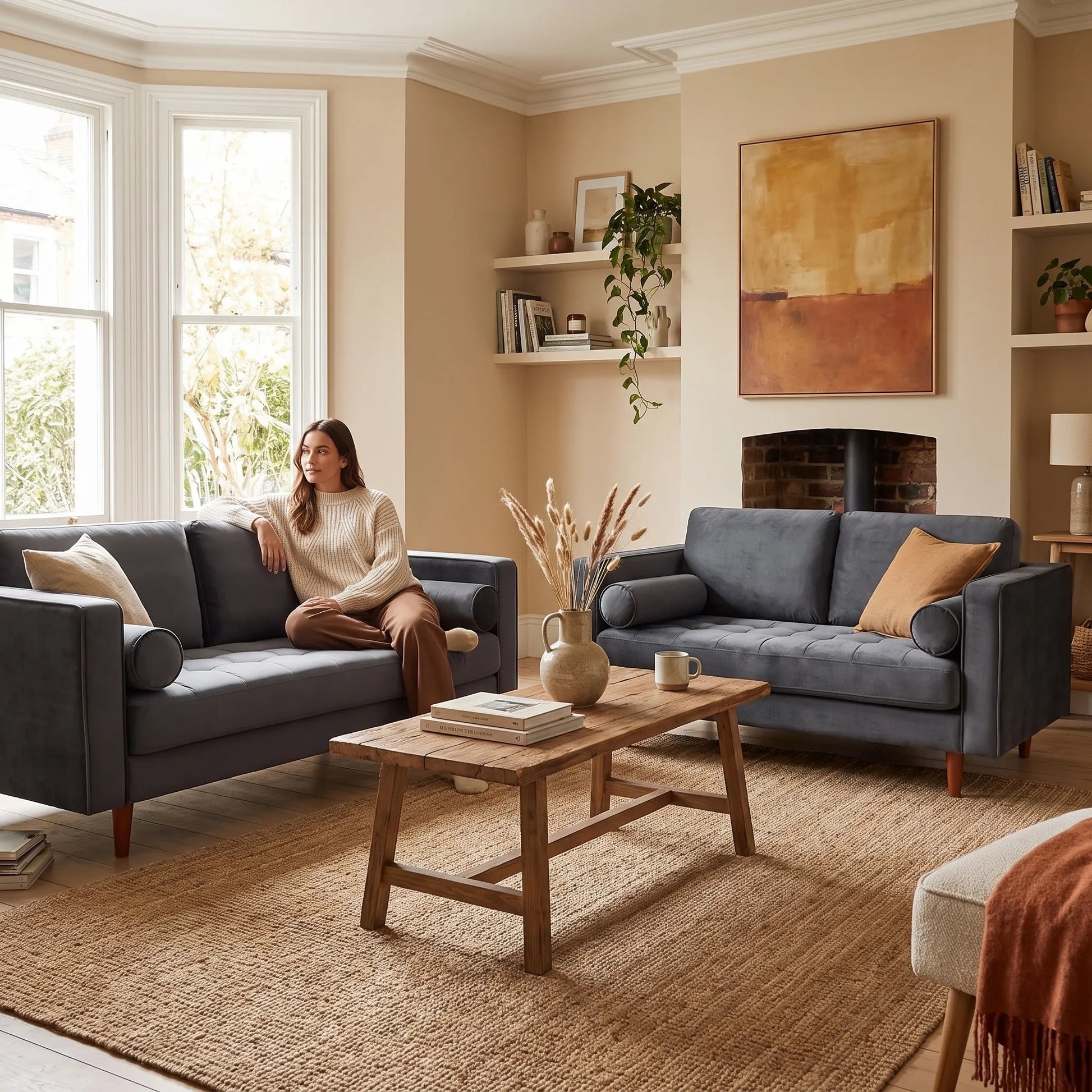Scott Grey Velvet 2+2 Sofa Set - Furniture Instore