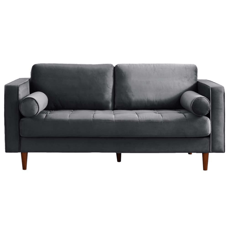 Gray sofa with wooden legs on a white background