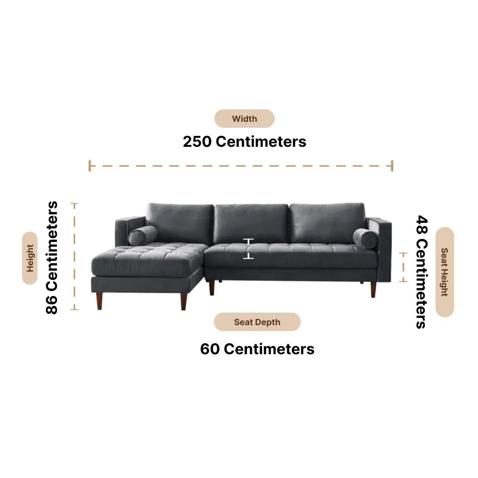 Scott Grey Velvet Corner Sofa LHC - Furniture Instore