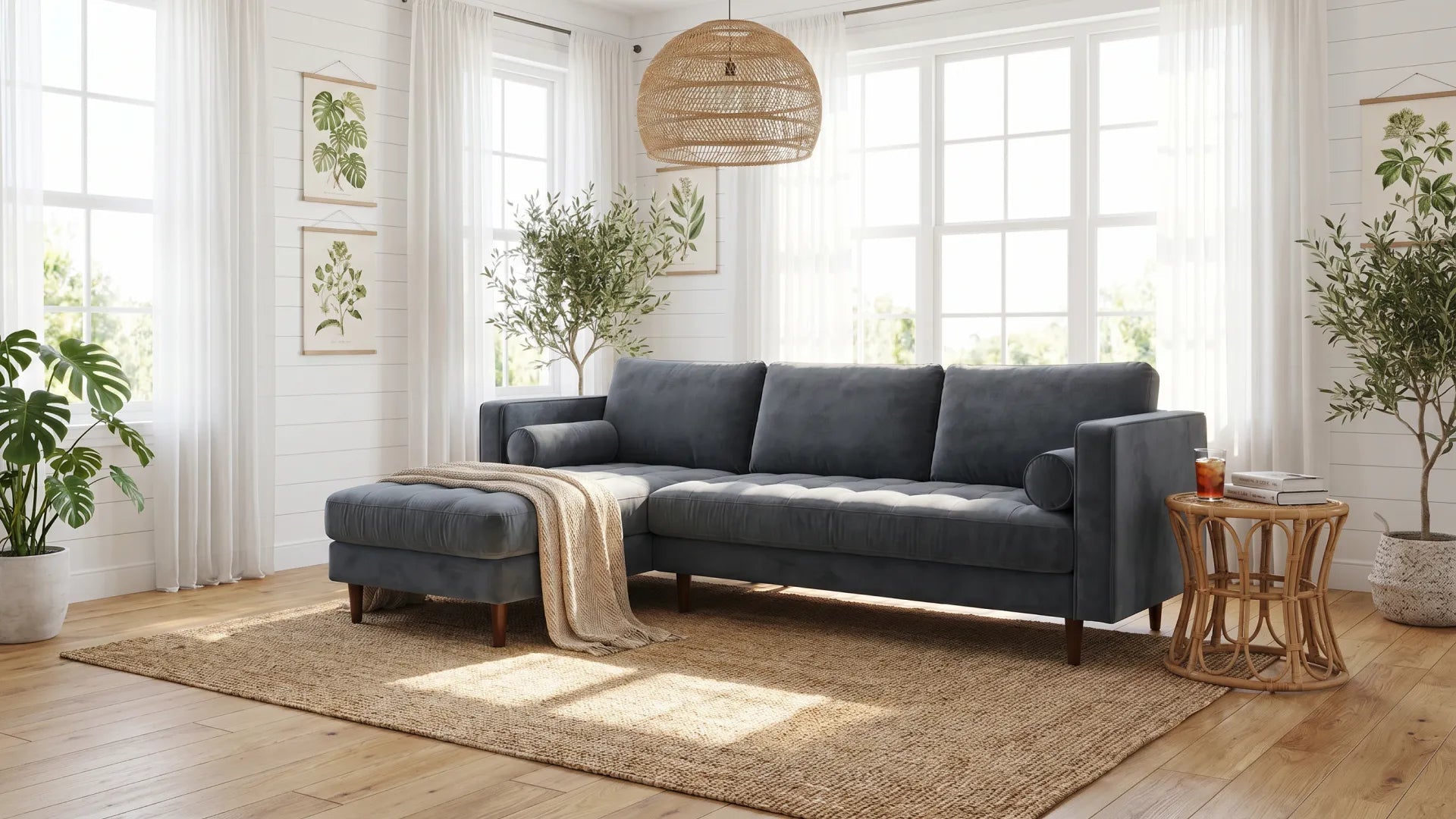 Scott Grey Velvet Corner Sofa LHC - Furniture Instore