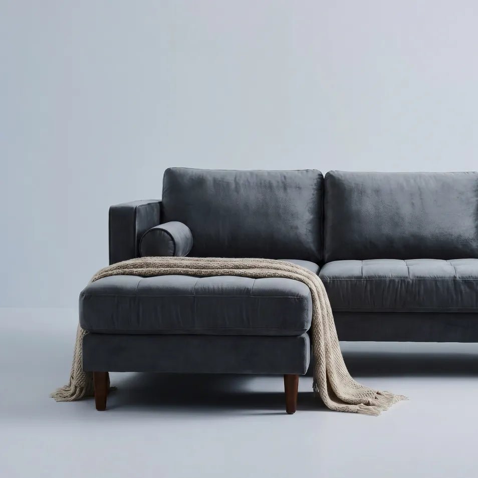 Scott Grey Velvet Corner Sofa LHC - Furniture Instore