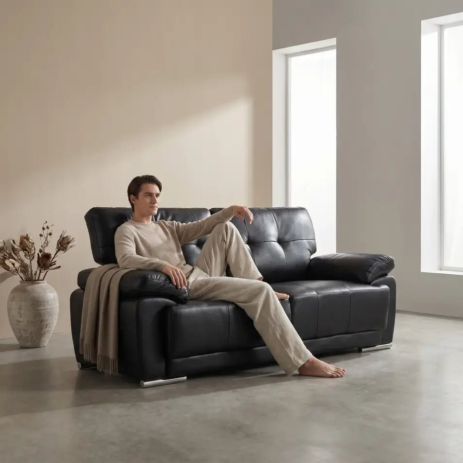 Sienna Black Leather 3 Seater Sofa - Furniture Instore