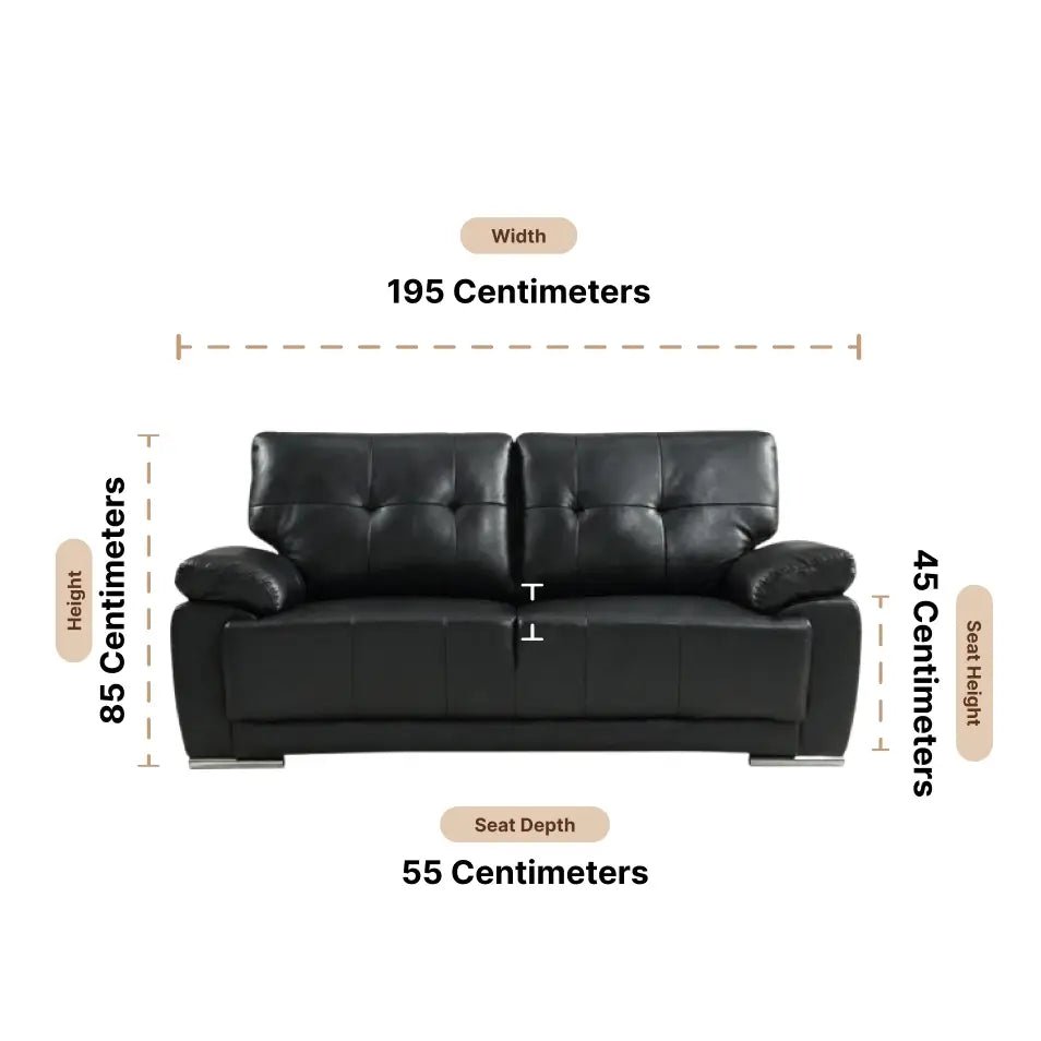 Sienna Black Leather 3 Seater Sofa - Furniture Instore
