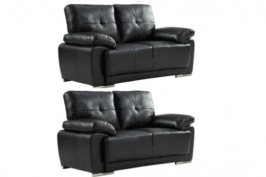 Sienna 2+2 stylish black leather contemporary sofa set on white background – modern living room furniture