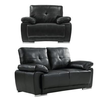 Sienna Black Leather Contemporary 2+1 Seater Sofa Set